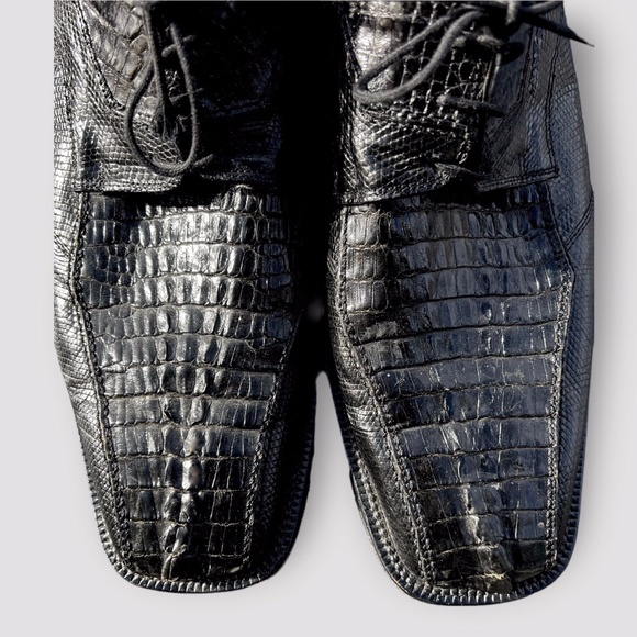 David Eden Lizard & Crocodile Wallace Black Oxford Square Toe Dress Shoe Sz 12 main image 6
